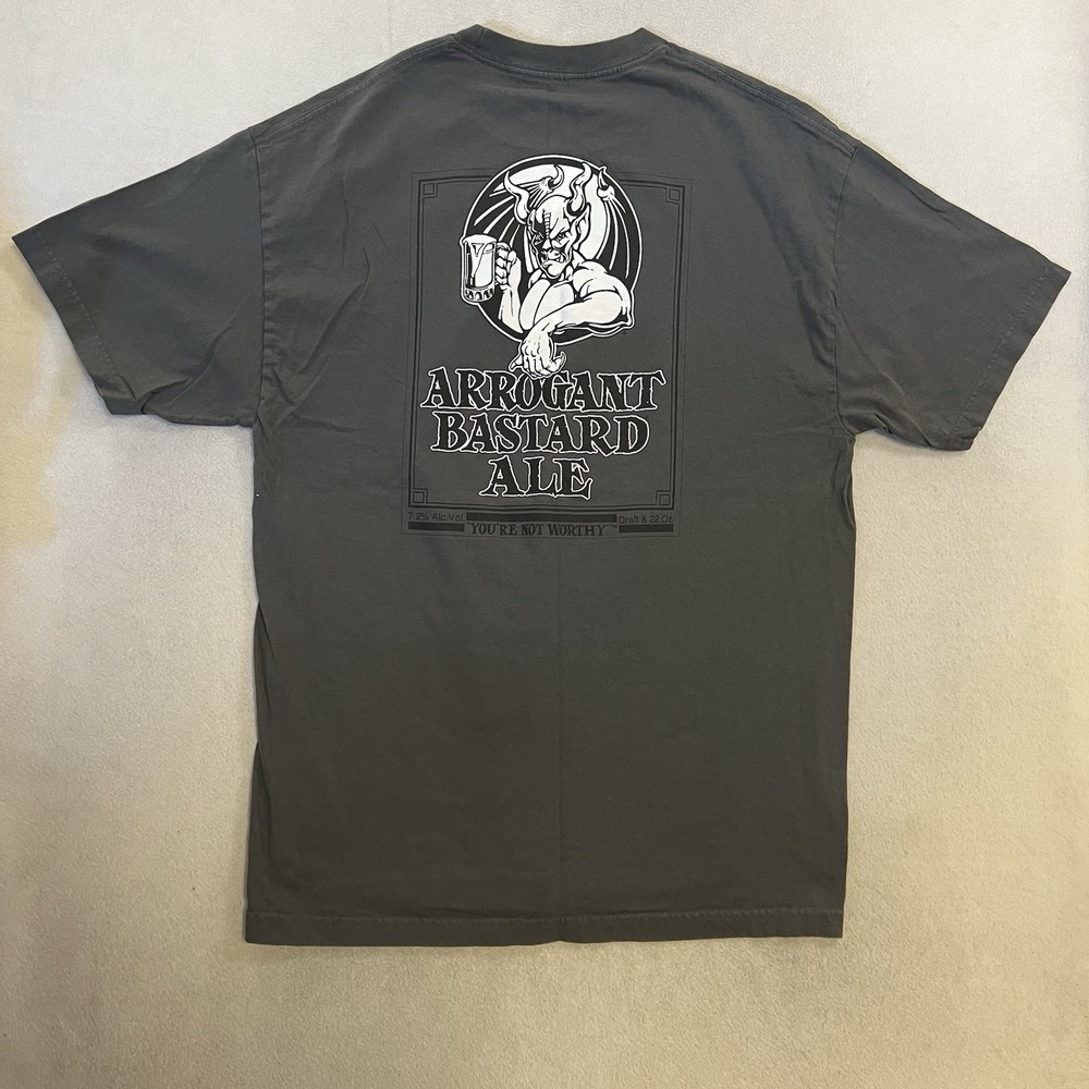 Vintage Stone Brewing Co T-Shirt Men's XL Gray Graphic Logo Arrogant Bastard Ale